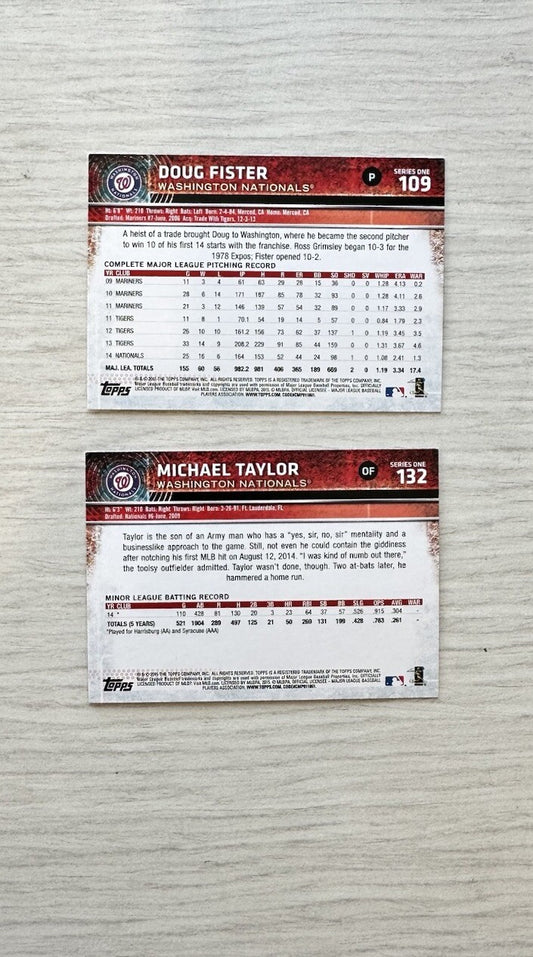 2 X Washington Nationals Topps Baseball Cards 2015 Collection In Good Cond 4175