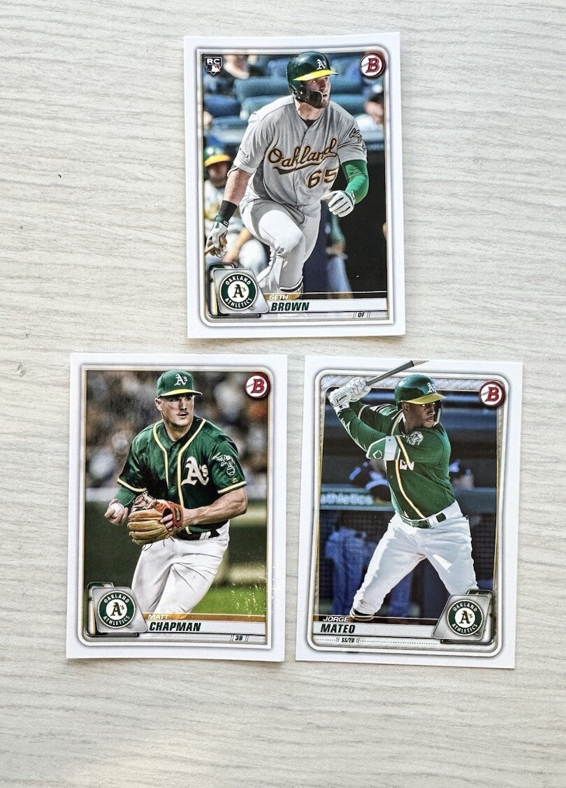 3 X Oakland Athletics Topps Baseball Cards 2020 Collection In Good Cond 4180