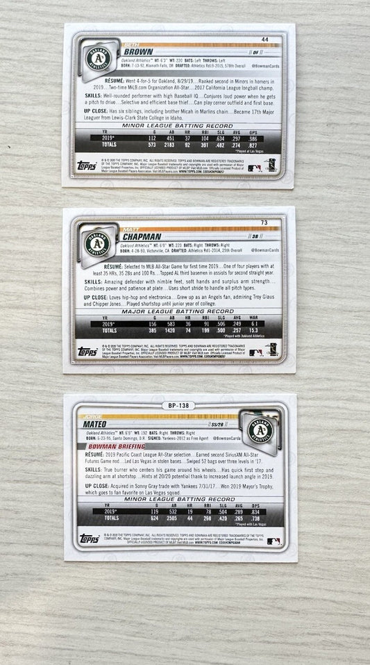 3 X Oakland Athletics Topps Baseball Cards 2020 Collection In Good Cond 4180