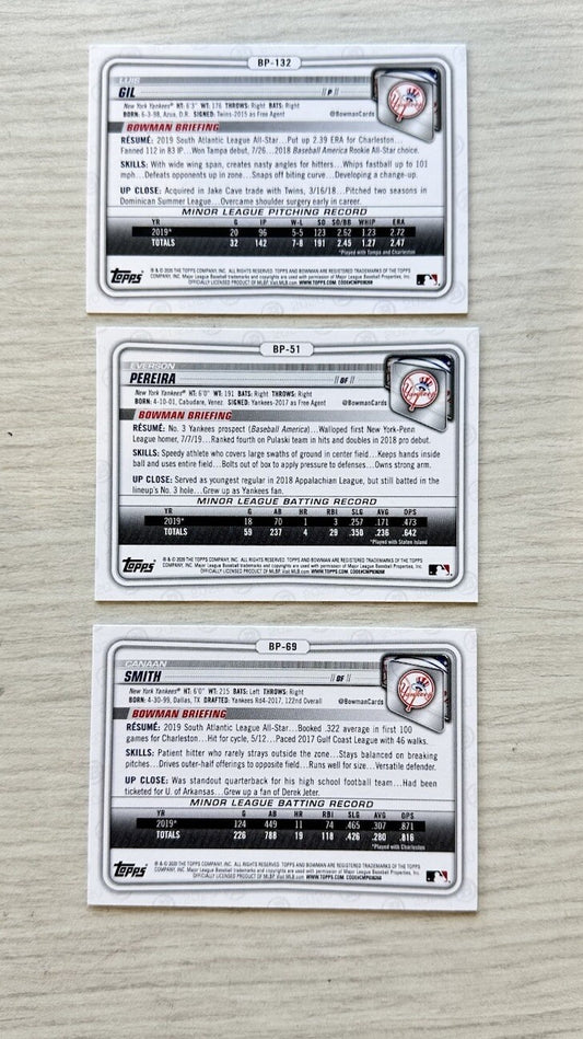 3 X New York Yankees Topps Baseball Cards 2020 Collection In Good Cond 4180