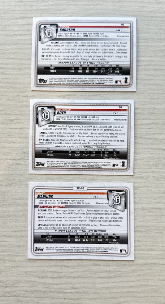 3 X Detroit Tigers Topps Baseball Cards 2020 Collection In Good Cond 4180