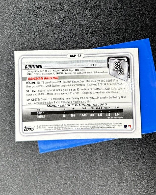 Dane Dunning 2020 Bowman Chrome & Prospects Topps Baseball Card 4180