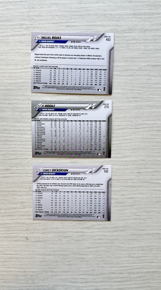 3 X Miami Marlins Topps Baseball Cards 2020 Collection In Good Cond 4177