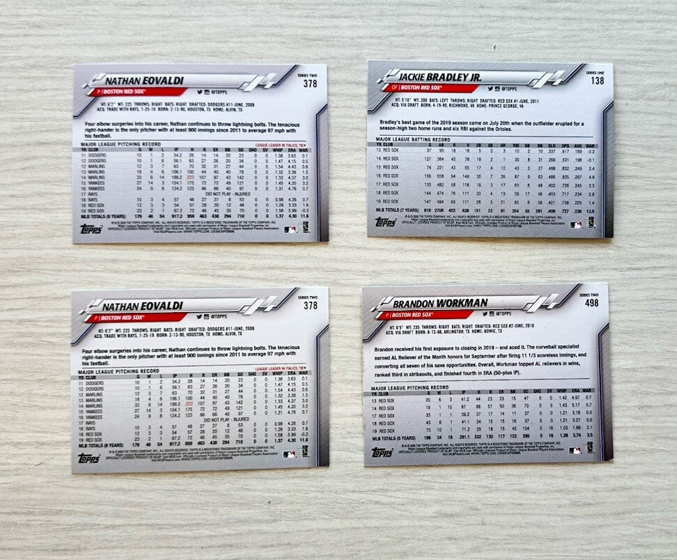 4 X Boston Red Sox Topps Baseball Cards 2020 Collection In Good Cond 4177