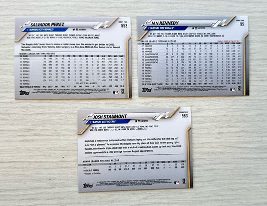 3 X Kansas City Royals Topps Baseball Cards 2020 Collection In Good Cond 4177