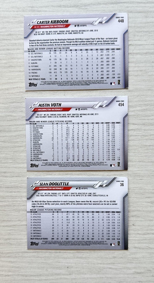 3 X Washington Nationals Topps Baseball Cards 2020 Collection In Good Cond 4177
