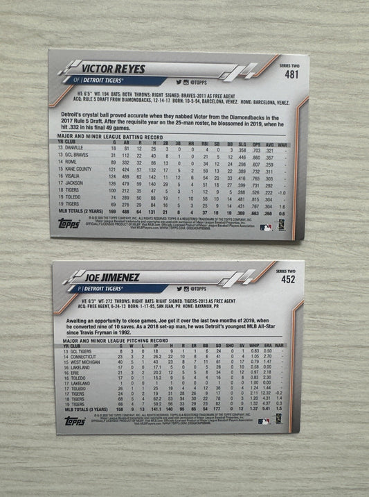 2 X Detroit Tigers Topps Baseball Cards 2020 Collection In Good Condition 4177