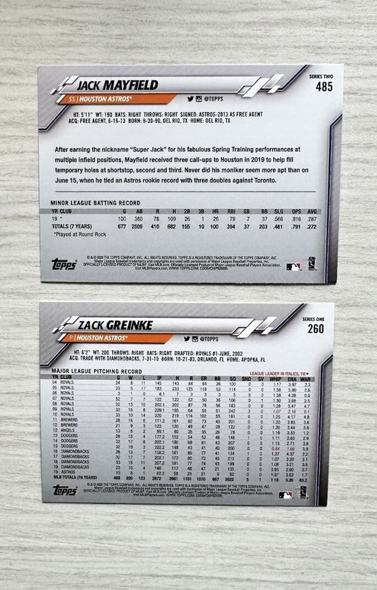 2 X Houston Astros Topps Baseball Cards 2020 Collection In Good Condition 4177
