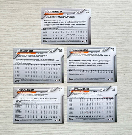 5 X San Francisco Giants Topps Baseball Cards 2020 Collection In Good Cond 4177