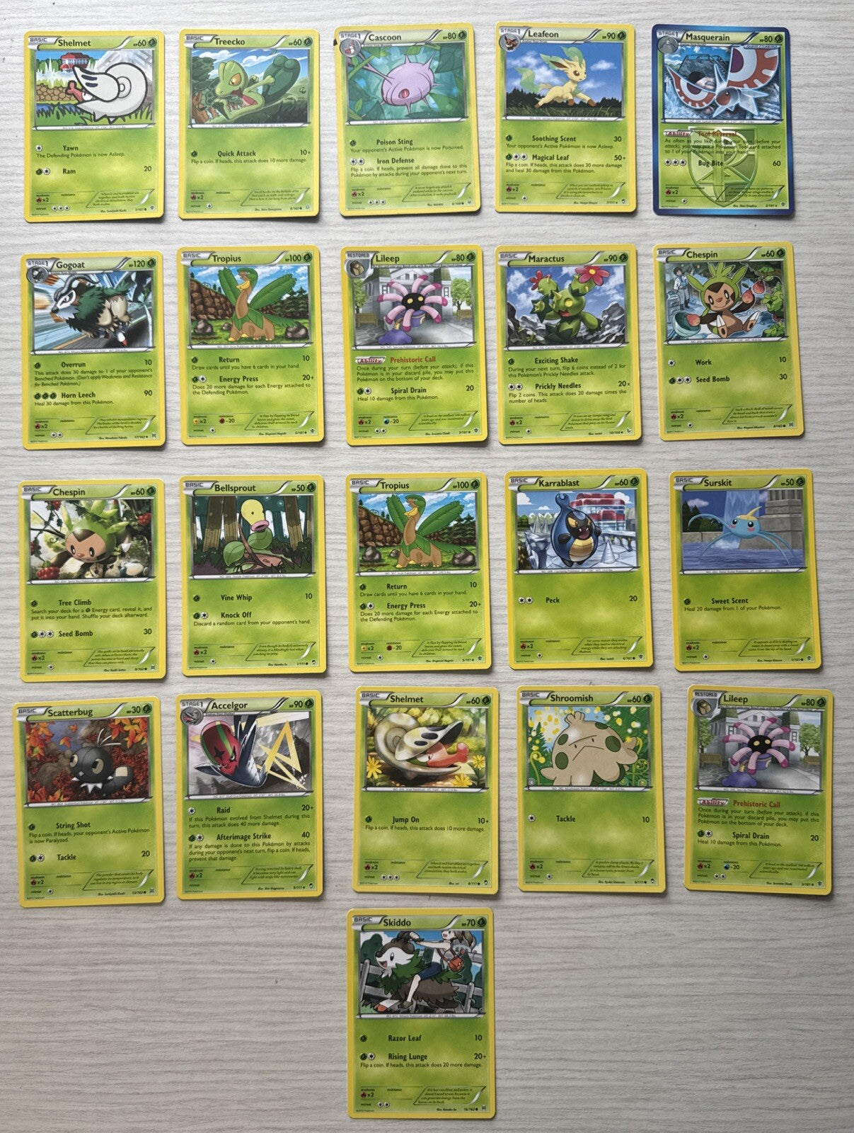 21 X Pokemon Grass Trading Cards Collection Random Years & Series Good Cond 5088
