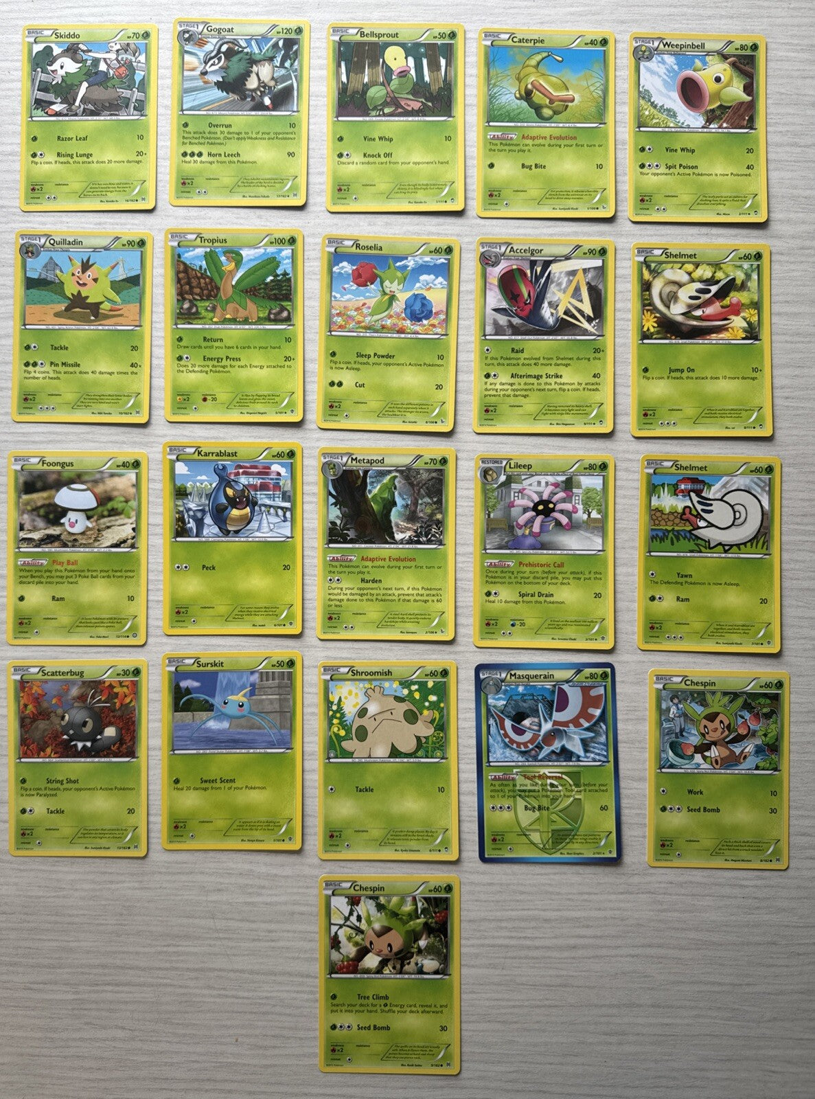 21 X Pokemon Grass Trading Cards Collection Random Years & Series Good Cond 5088