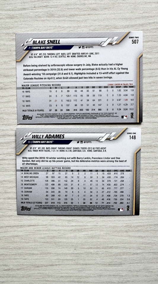 2 X Tampa Bay Rays Topps Baseball Cards 2020 Collection In Good Condition 4177
