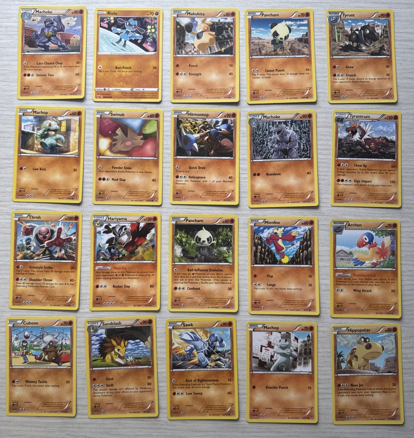 20 X Pokemon Fighting Trading Cards Collection Random Years & Series GC 5089