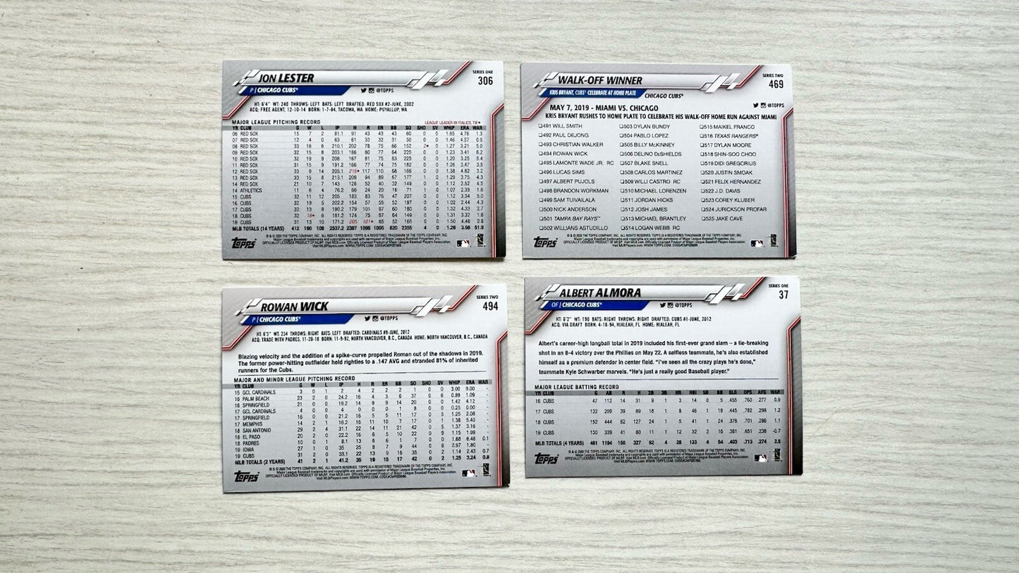 4 X Chicago Cubs Topps Baseball Cards 2020 Collection In Good Cond 4177