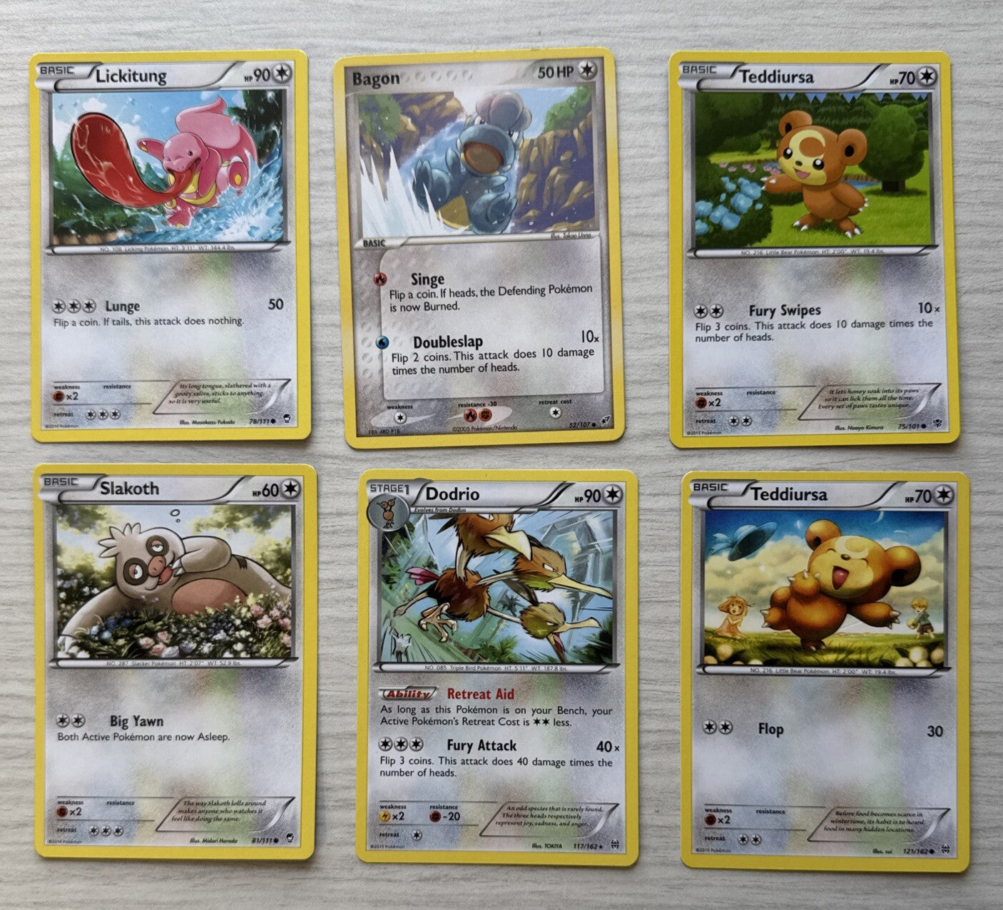 6 X Pokemon Normal Trading Cards Collection Random Years & Series 5085