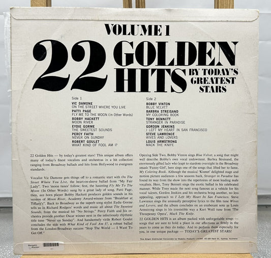22 GOLDEN HITS Vol 1 Mixed Artists Soundtrack Record In Good Condition 6914
