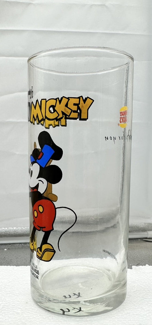 Hungry Jacks Mickey Mouse 65th Birthday Glass In Good Condition 9cm - 8464