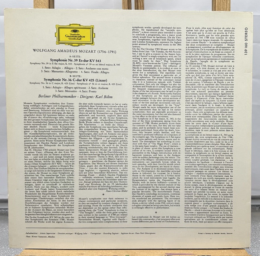 Mozart : Karl Bohm Record In Good Condition 7009