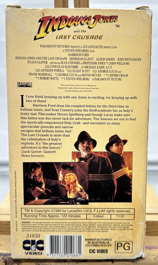 Indiana Jones And The Last Crusade ~ VHS In Good Condition - 8729