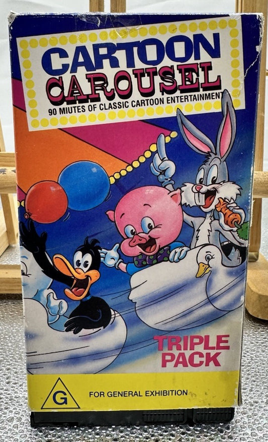 Cartoon Carousel Triple Tape VHS Tape Damaged Case In Good Condition 8766