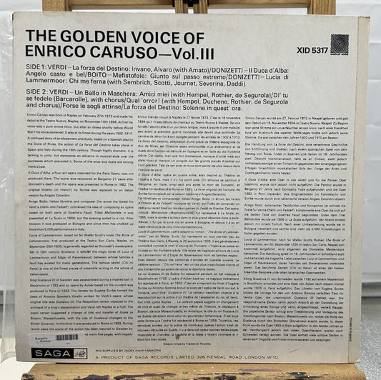 The Golden Voice Of Enrico Caruso Volume 3 Record In Good Condition 6813