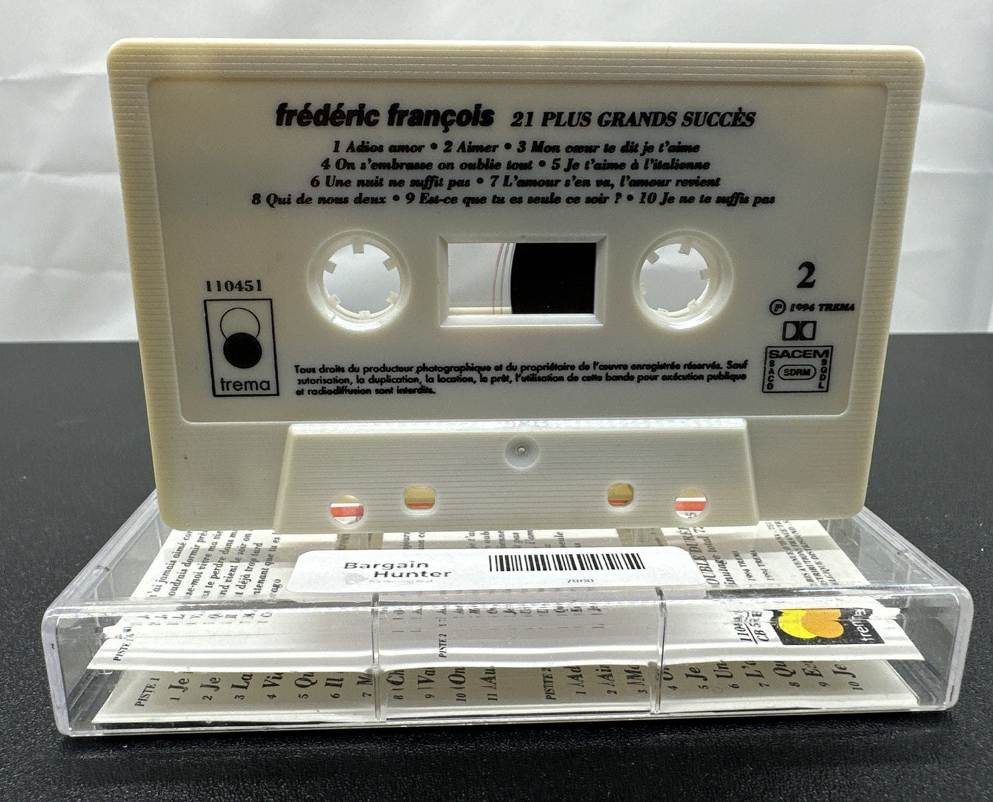 21 Plus Grands Succe's : Fre'de'ric Francois Cassette Tape In Good Condition7868