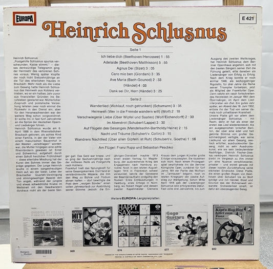 Grosse Stimmen Des Jahrhunderts Heinrich Schlusnus Record In Good Condition 6822