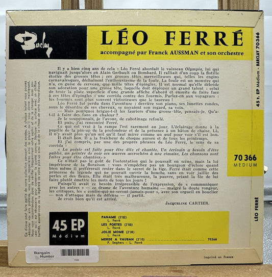 Leo Ferre : Paname-Les Poetes-Jolie Mome-Merde A Vauban 7” Record In GC 7906