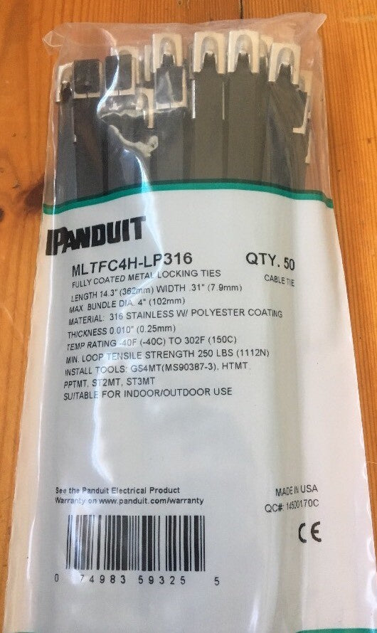 Panduit black stainsteel ties 50pack 362mm by 7.9mm brand new