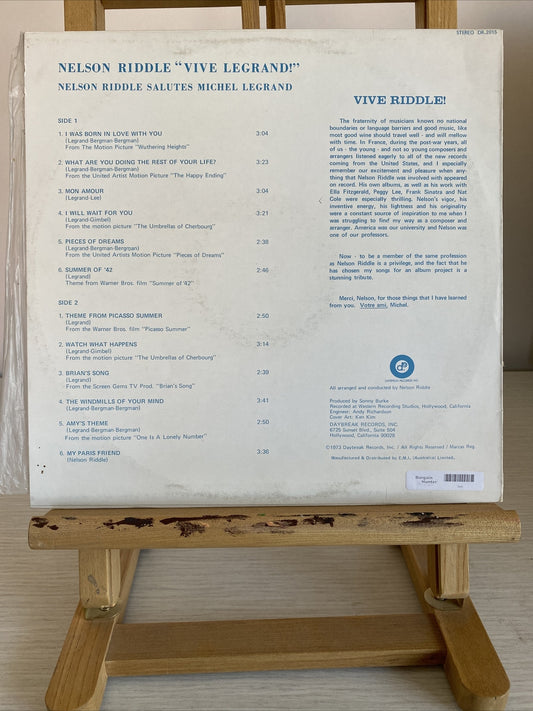 Vive Legrand ! Nelson Riddle Salutes Michel Legrand Vintage Vinyl Record 3365