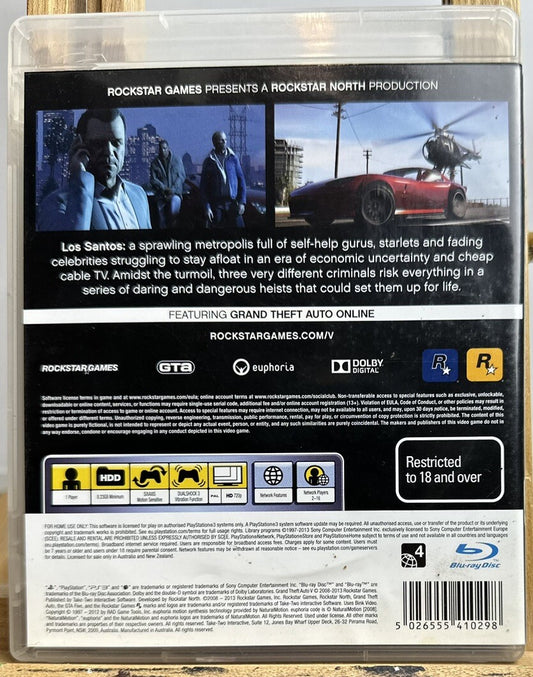 Grand Theft Auto V Five - Playstation 3 PS3 Game MA15+ In Good Condition 5511