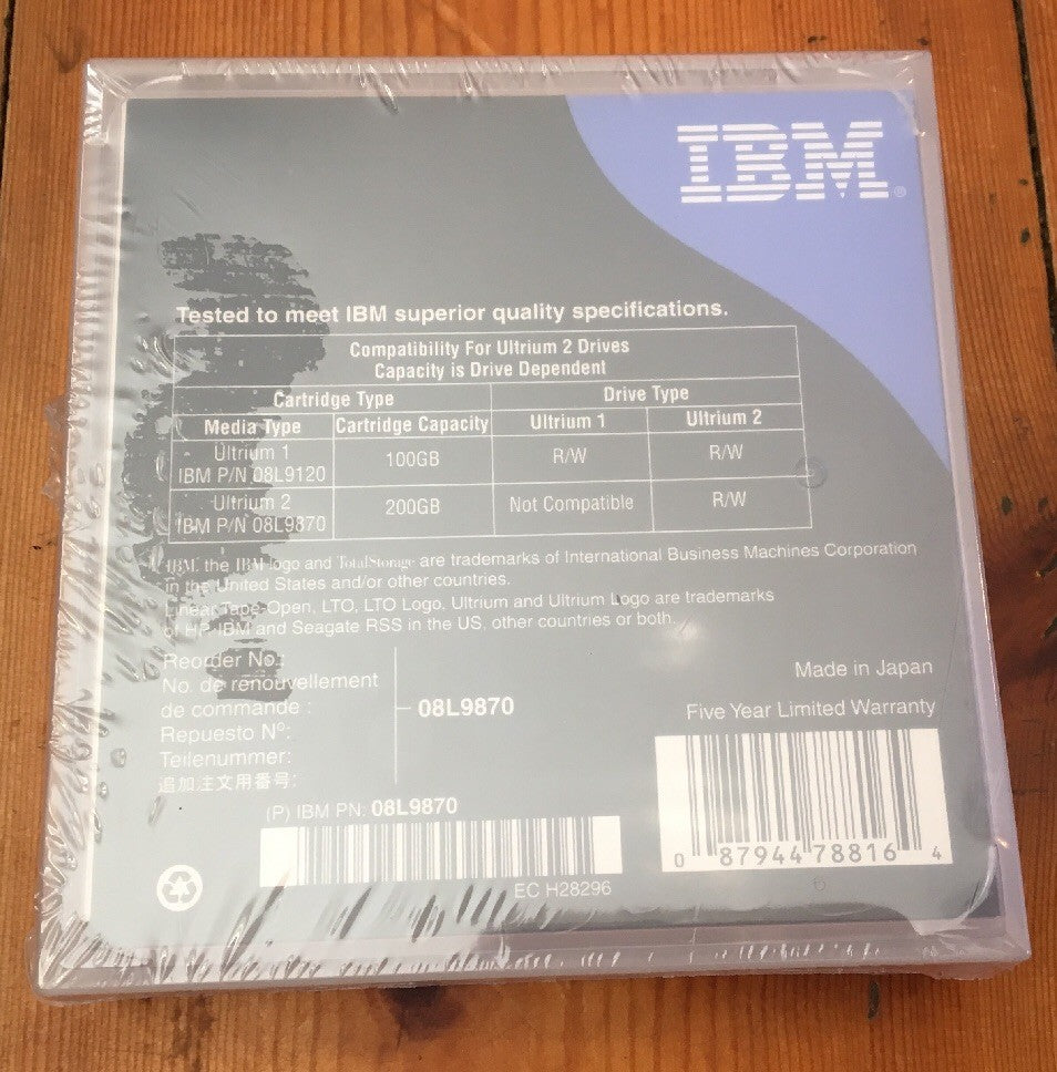 IBM LTO 2 Ultrium 400GB RW Data Cartridge Tape 08L9870 + Free Post Aus Seller