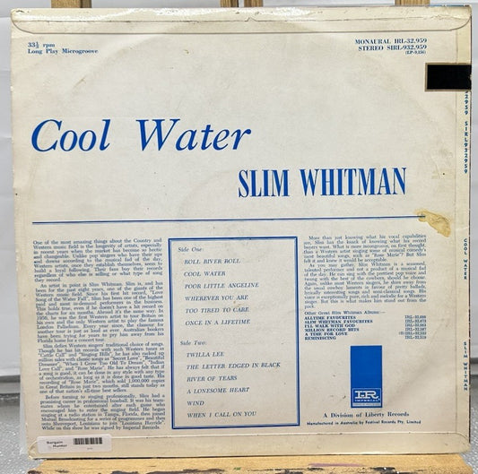 Cool Water - Slim Whitman Record In Good Condition 6772