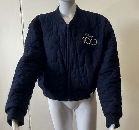 Disney 100 Years Cropped Quilted Bonnet Jacket. Navy. Size XL In GC 5622