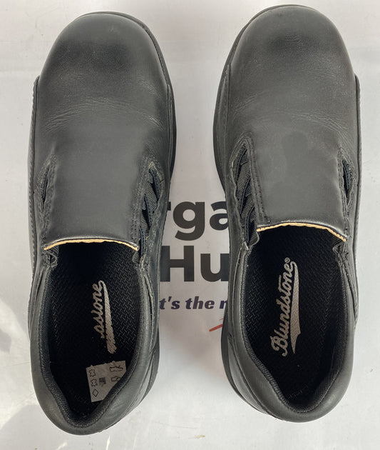 F495 Blundstone Black Slip On Safety Shoes Size AU7 Steel Cap Near New Condition