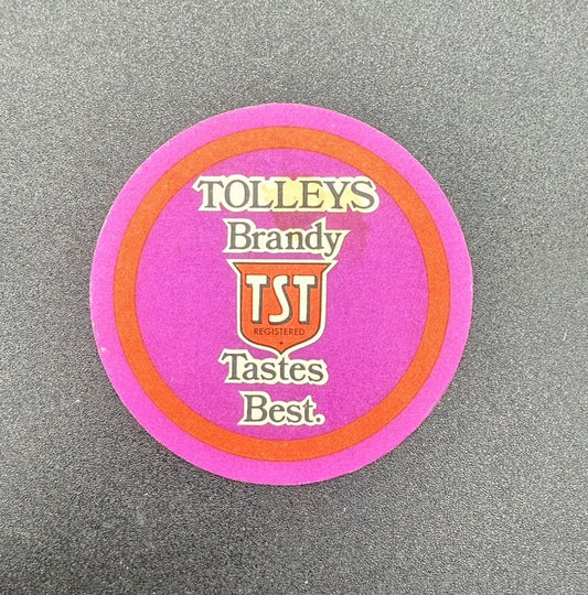 TOLLEYS TST BRANDY DRINKS & BEER COASTER BARWARE c1970s SOUTH AUSTRALIAN