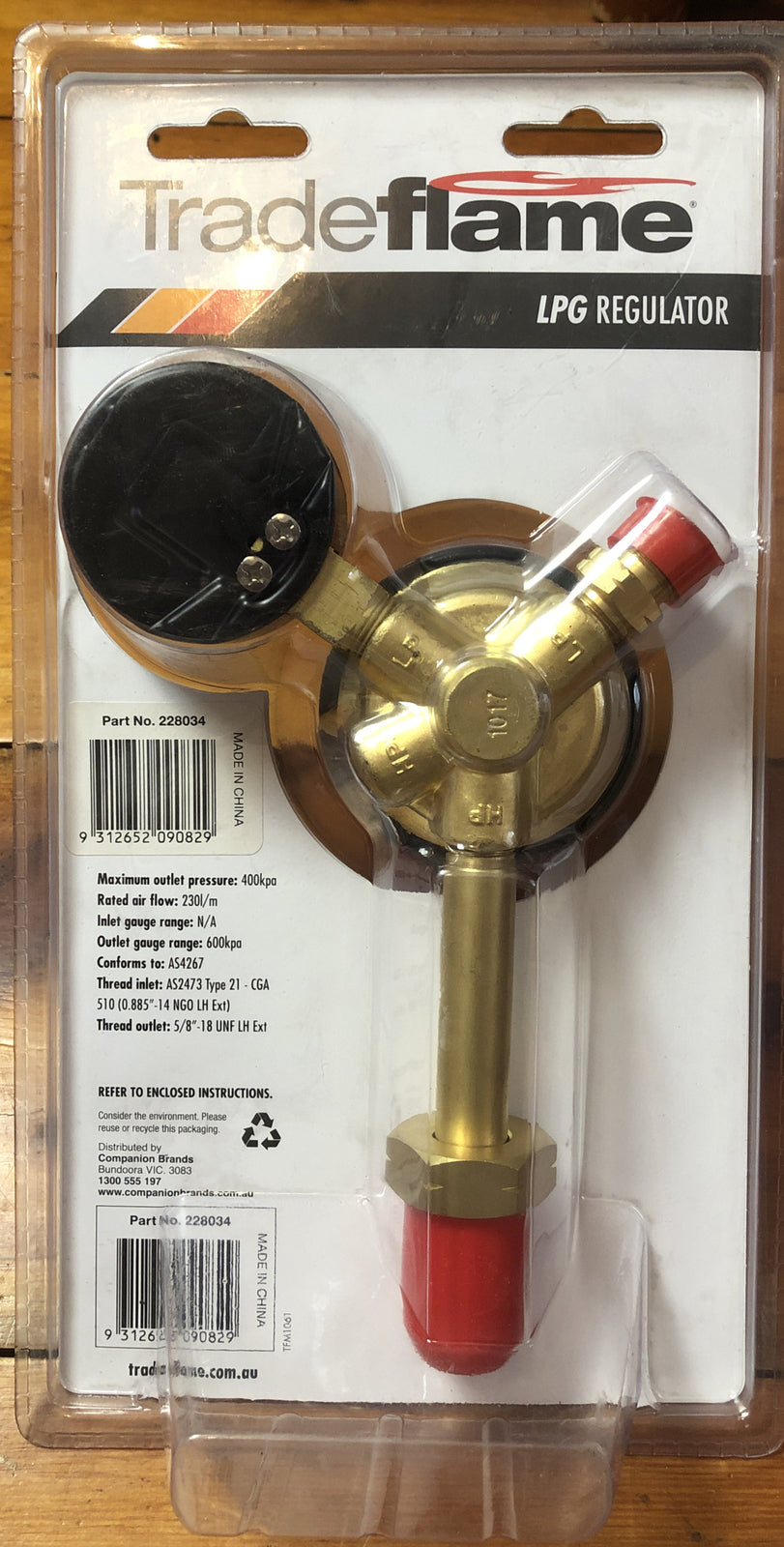 Tradeflame LPG REGULATOR 400kPa Accurate Pressure Gauges, Colour Coded*AUS Brand