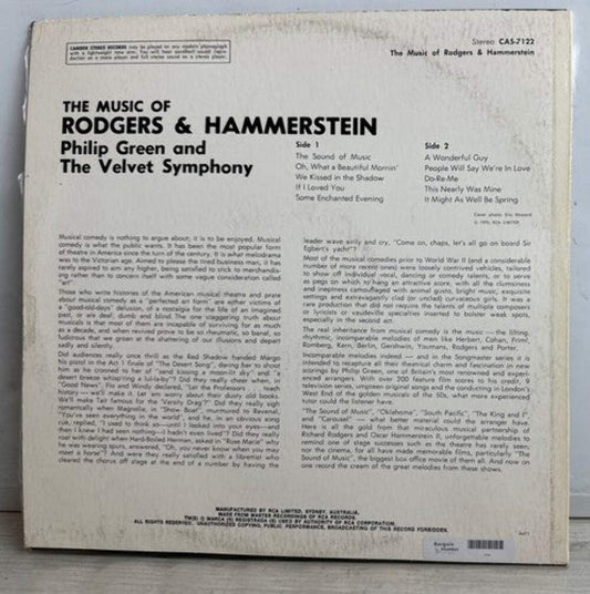 Rodgers Hammerstein Philip Green And The Velvet Symphony Record Album Vinyl LP