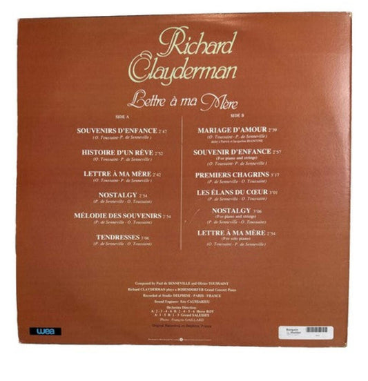 Richard Clayderman – Lettre A Ma Mère - 1980 LP Record Album Vinyl 4471