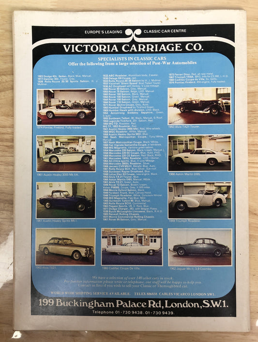 Thoroughbred & Classic Cars August 1978 Magazine Vintage In Good Condition