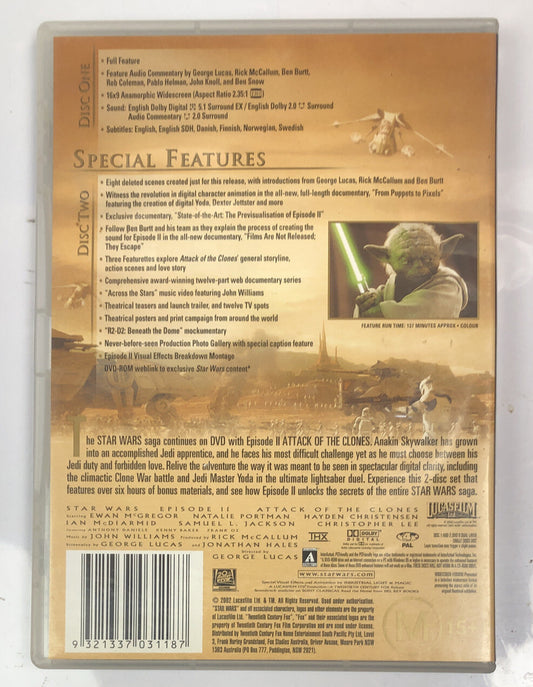 Star Wars 2 Attack Of The Clones 2 Disc Set In Good Condition