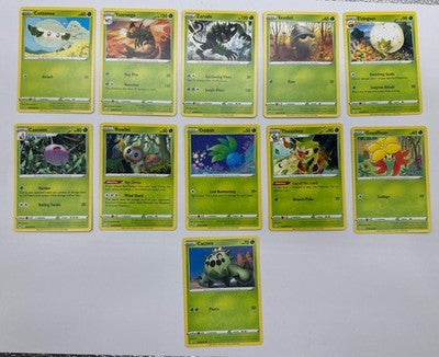 11 X Pokemon Grass Trading Cards Collection Random Years & Series GC 8778-5