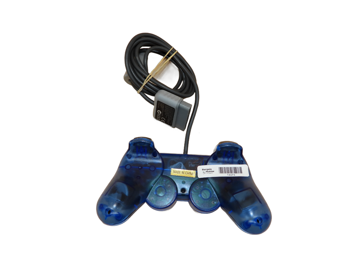Aftermarket PlayStation 1 Dualshock Wired Controller Blue Transparent Sony Game