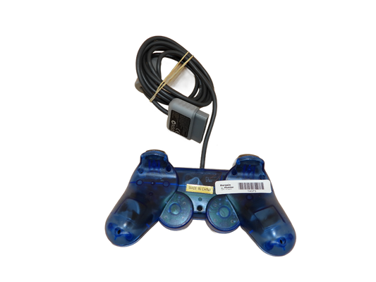 Aftermarket PlayStation 1 Dualshock Wired Controller Blue Transparent Sony Game