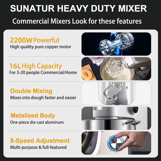 SUNATUR Multifunctional Stand Mixer Electric Blender with Planetary Beater, Dough Mixer Efficient Kitchen Tool for Home Baking