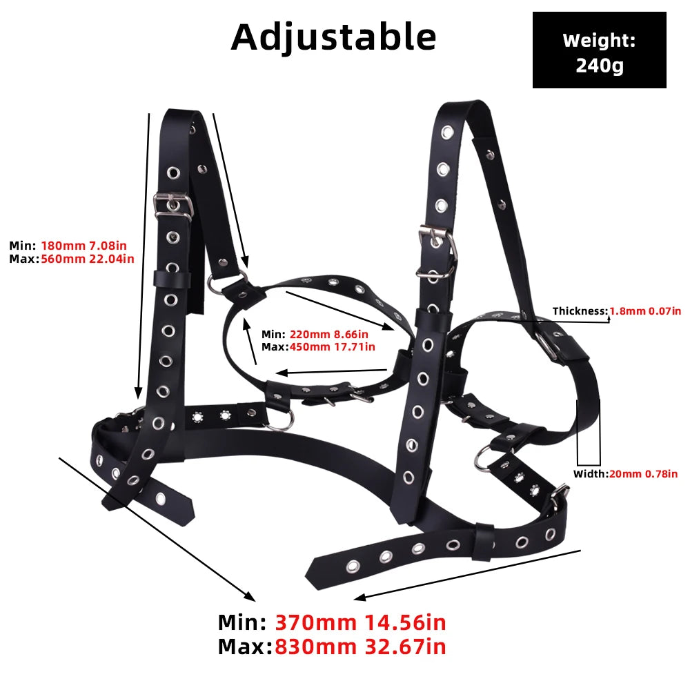 Women Leather Open Cup Body Harness Bra Adjustable Bust Bondage Belt BDSM Fetish Lingerie Sexy Restraint Costume Adult Accessory