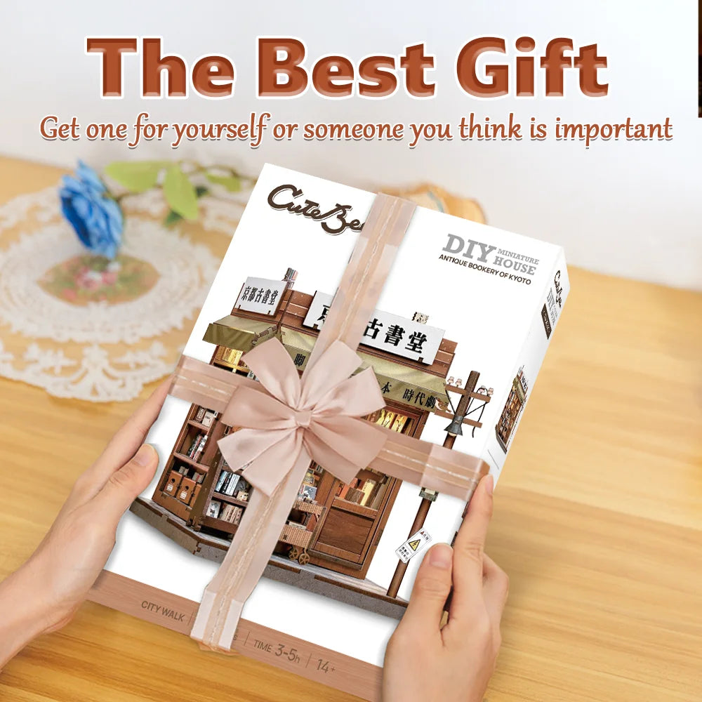 CUTEBEE Book Nook Kit DIY Doll House Bookshelf Insert 3D Wooden Puzzle Miniature Room Decor Amazing Gift for Antique Bookery