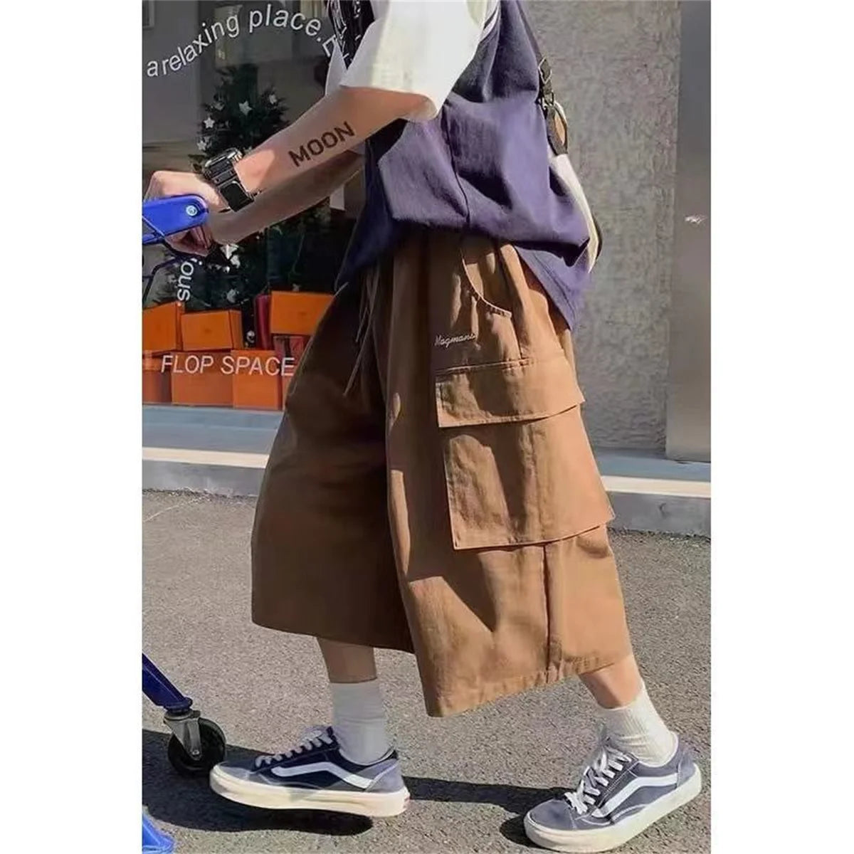Fashion Bf Loose Streetwear Women Cropped Pants Japanese Hip Hop Pockets Cargo Wide Leg Trousers Retro Casual Straight Pants Men