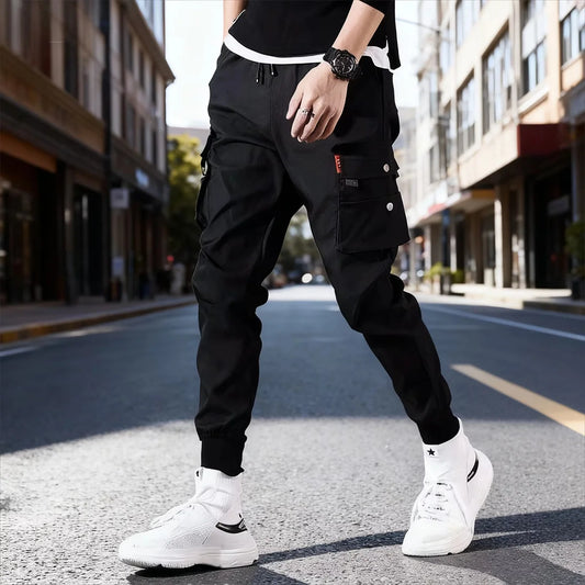 Cool Trendy Solid Color Pants, Multi Flap Pocket Men's Cargo Pants, Loose Casual Outdoor Pants, Men's Work Pants Oversized Pants