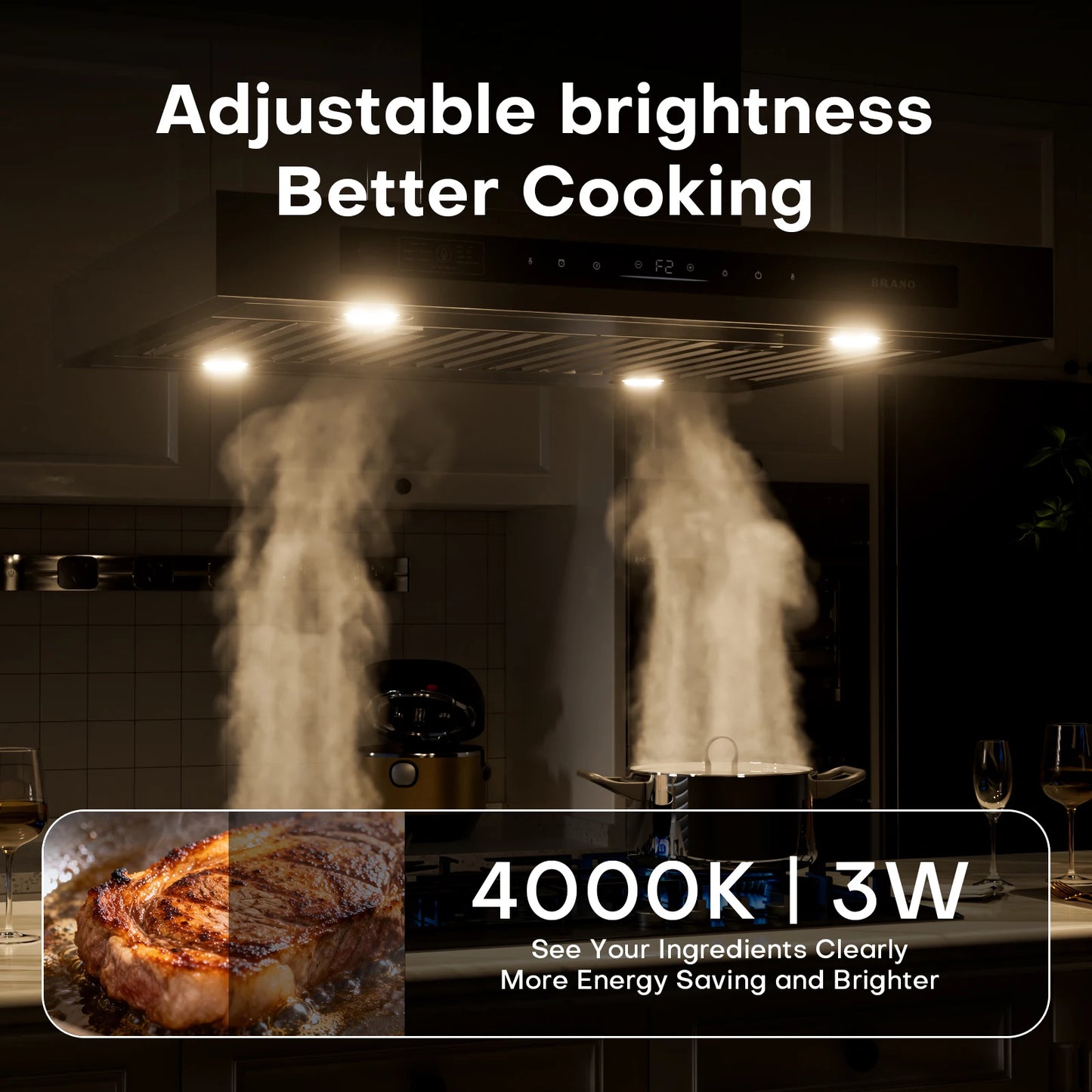 BRANO 30-Inch Island Range Hood Stainless Steel, Ducted/Ductless Option - 900 CFM, Smart Controls, Easy Install